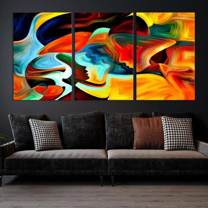 Abstract Human Faces Modern Painting Canvas Wall Art Print for Office