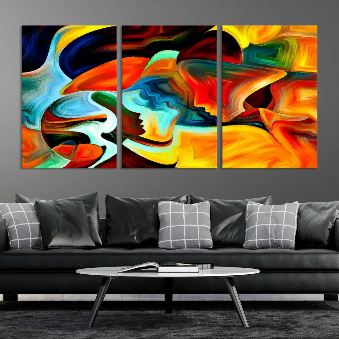 Abstract Human Faces Modern Painting Canvas Wall Art Print for Office