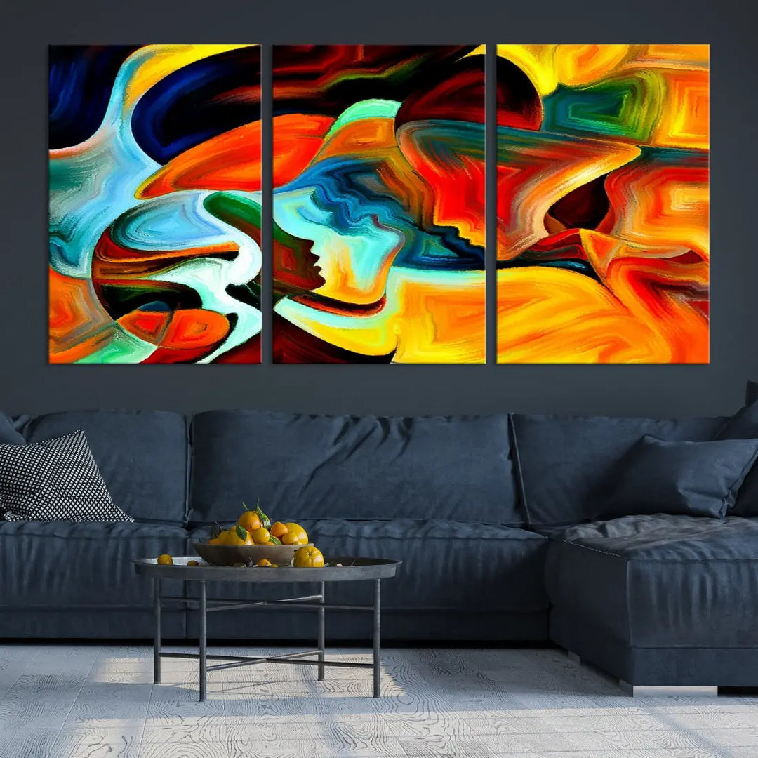 Abstract Human Faces Modern Painting Canvas Wall Art Print for Office