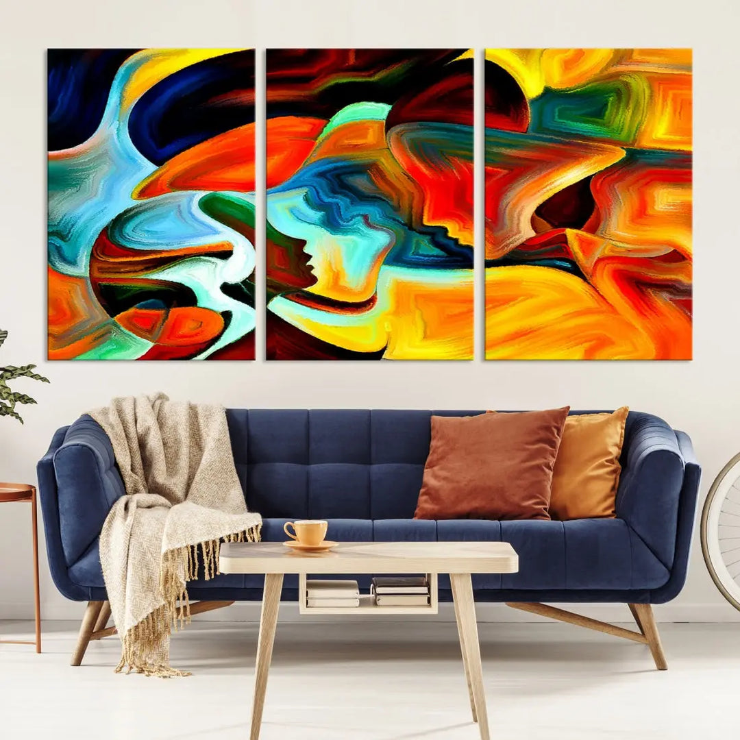 Abstract Human Faces Modern Painting Canvas Wall Art Print for Office