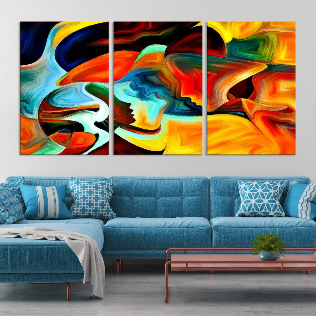 Abstract Human Faces Modern Painting Canvas Wall Art Print for Office