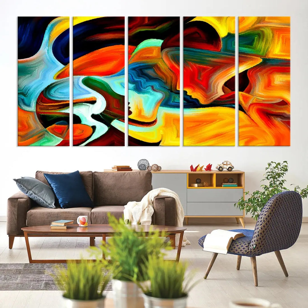 Abstract Human Faces Modern Painting Canvas Wall Art Print for Office