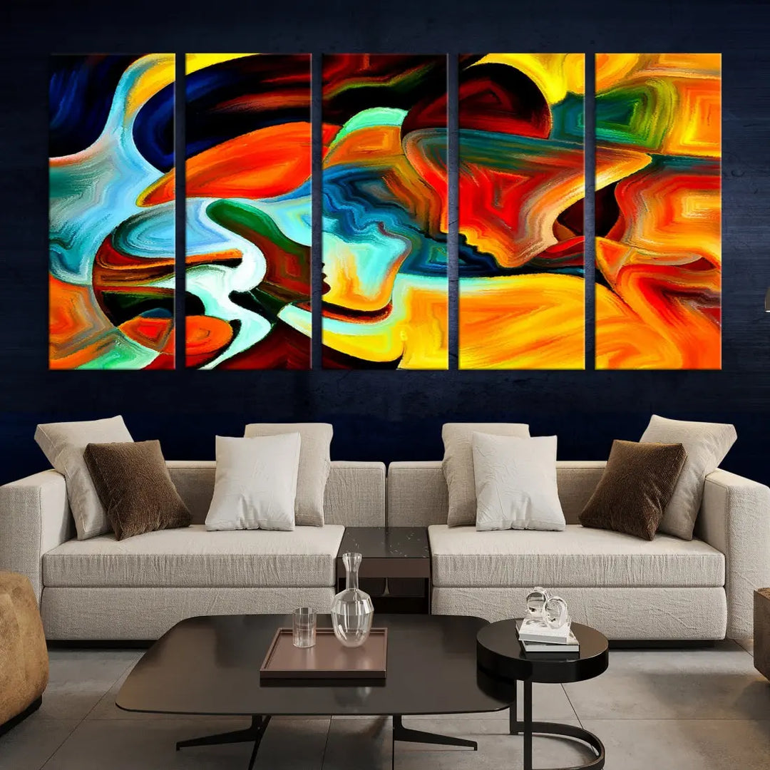 Abstract Human Faces Modern Painting Canvas Wall Art Print for Office