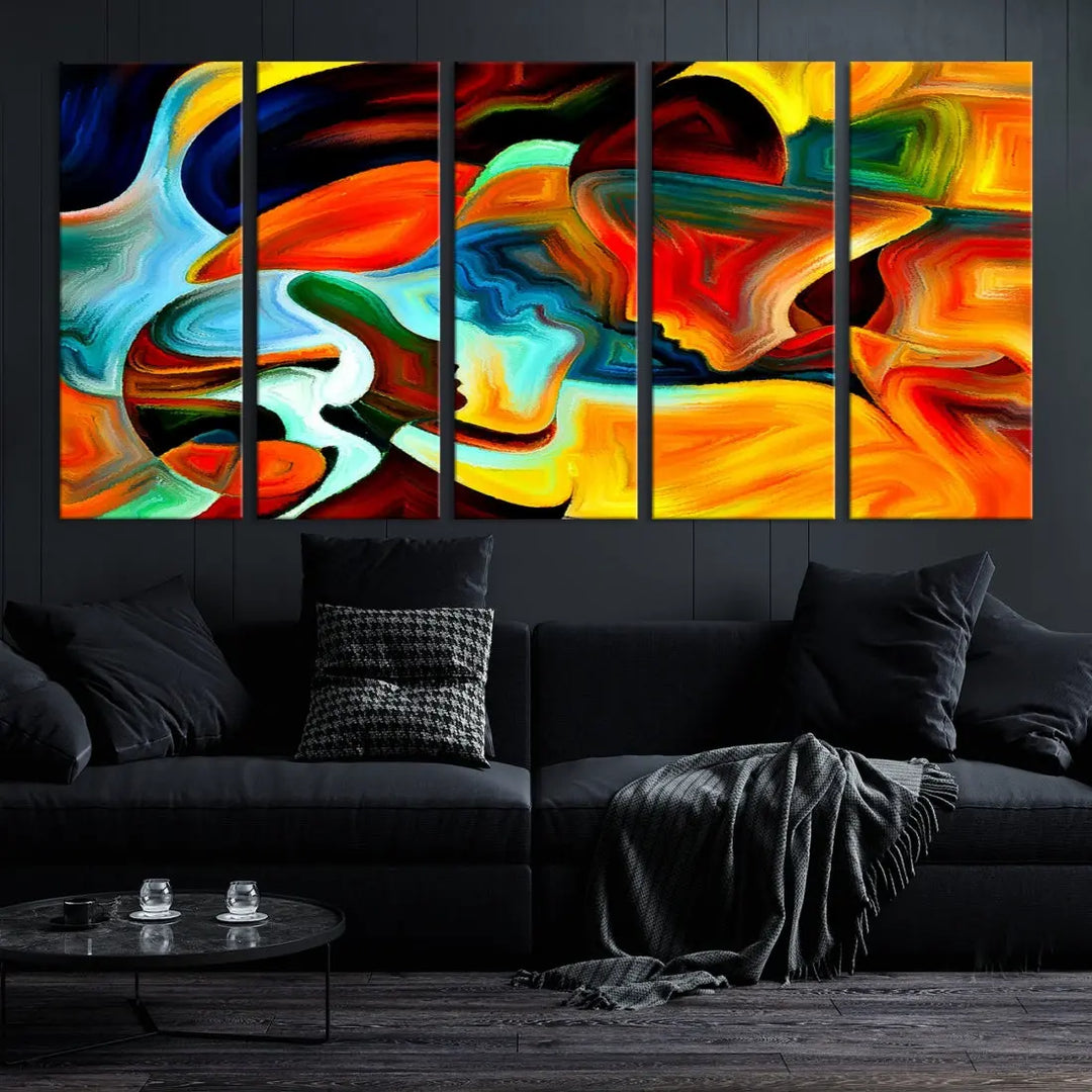 Abstract Human Faces Modern Painting Canvas Wall Art Print for Office