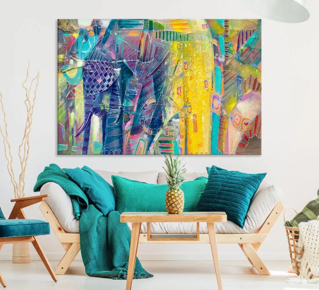 Abstract Indian Elephant Wall Art Canvas Print Zen Home Spiritual Artwork