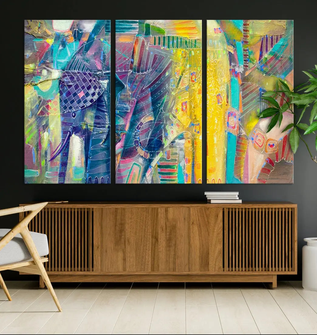 Abstract Indian Elephant Wall Art Canvas Print Zen Home Spiritual Artwork