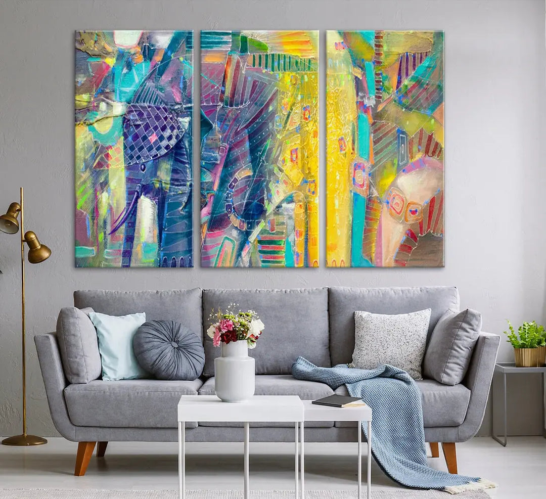 Abstract Indian Elephant Wall Art Canvas Print Zen Home Spiritual Artwork