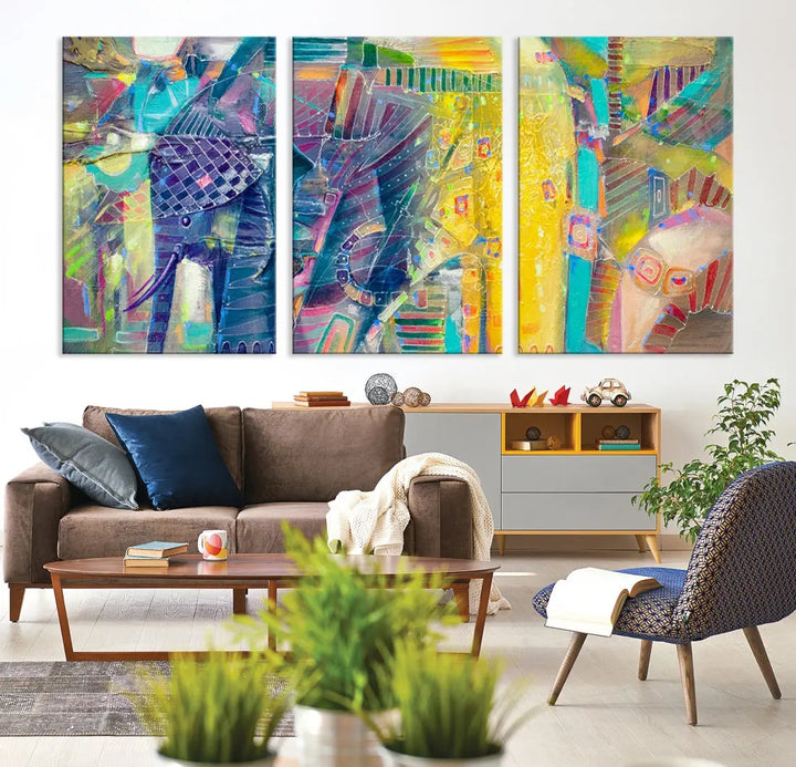 Abstract Indian Elephant Wall Art Canvas Print Zen Home Spiritual Artwork