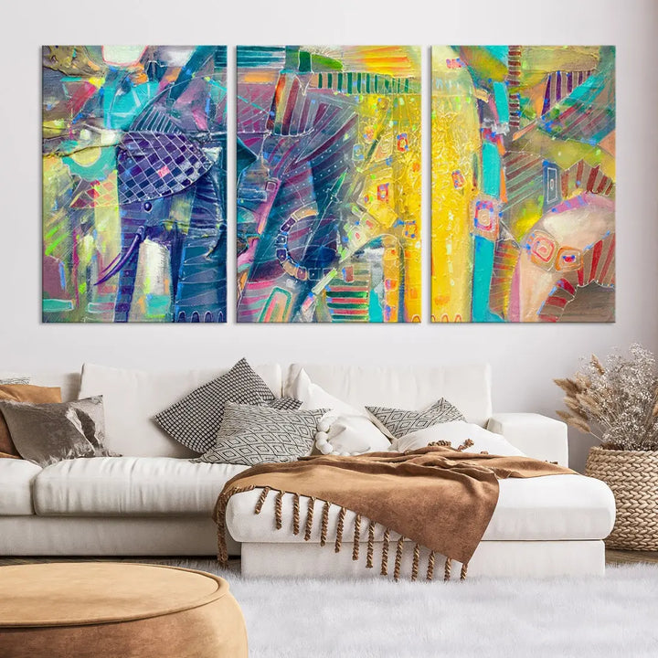 Abstract Indian Elephant Wall Art Canvas Print Zen Home Spiritual Artwork