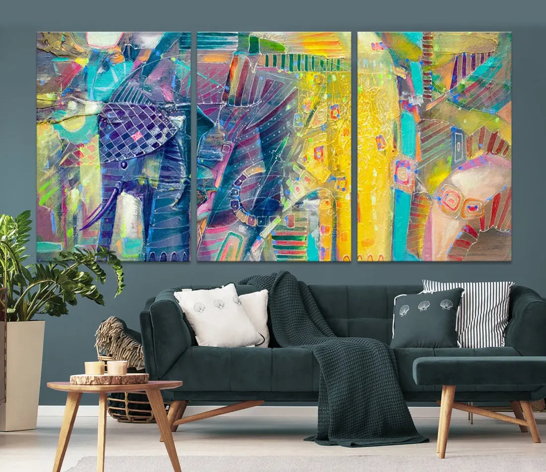 Abstract Indian Elephant Wall Art Canvas Print Zen Home Spiritual Artwork