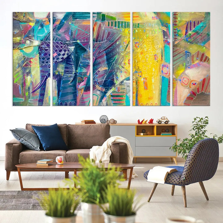 Abstract Indian Elephant Wall Art Canvas Print Zen Home Spiritual Artwork