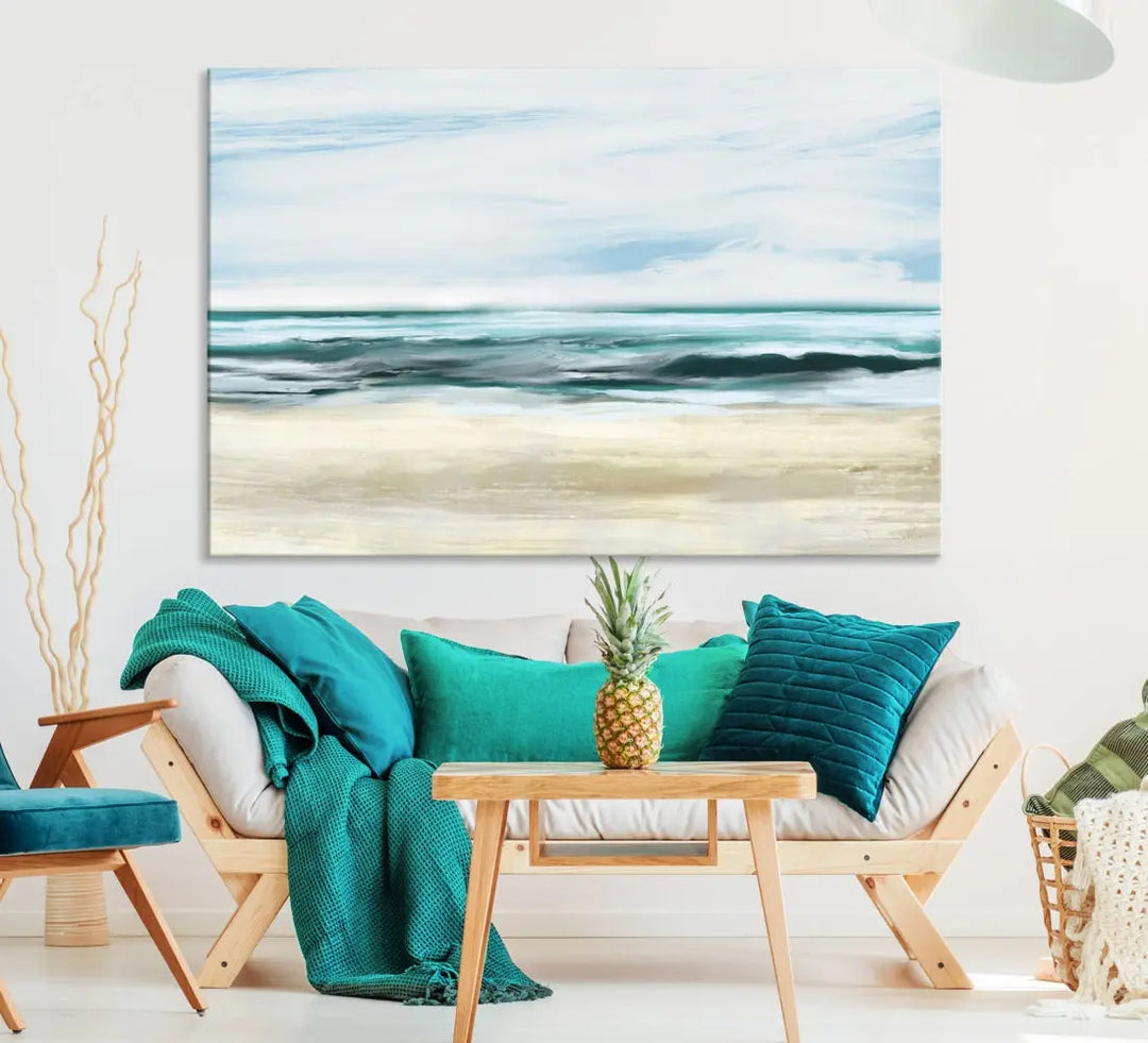 Abstract Ocean Painting on Canvas Print Nautical Beach Wall Art