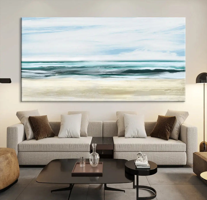 Abstract Ocean Painting on Canvas Print Nautical Beach Wall Art