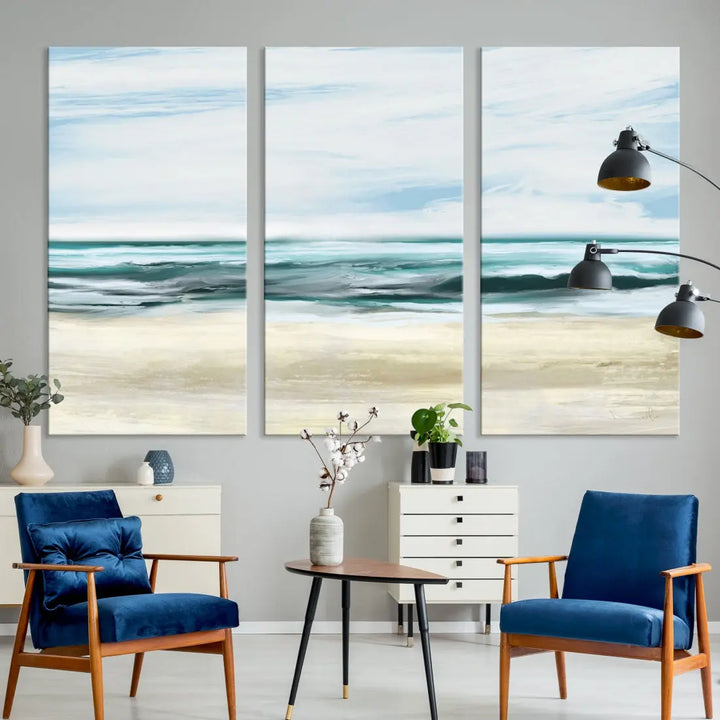 Abstract Ocean Painting on Canvas Print Nautical Beach Wall Art