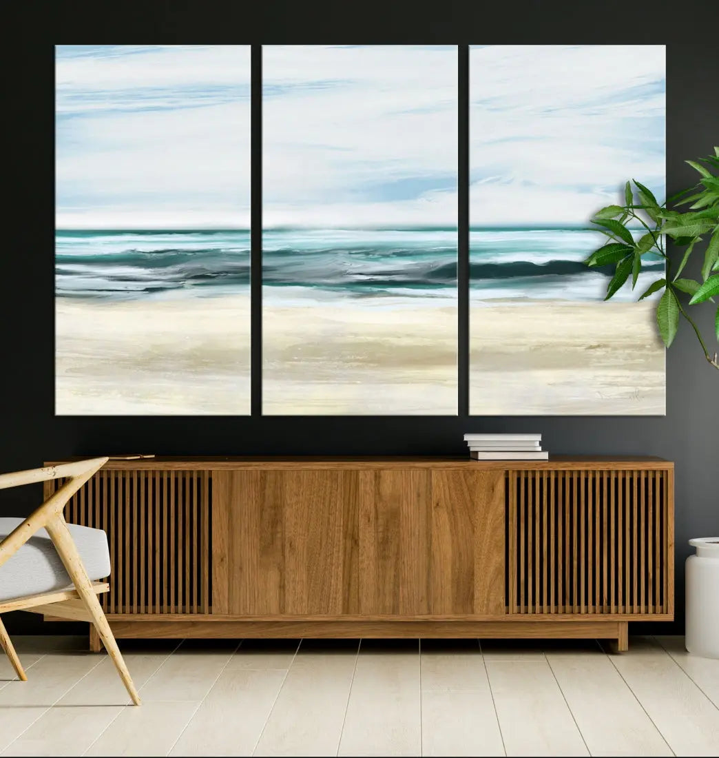 Abstract Ocean Painting on Canvas Print Nautical Beach Wall Art