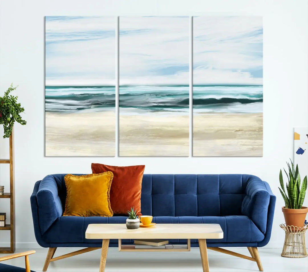 Abstract Ocean Painting on Canvas Print Nautical Beach Wall Art