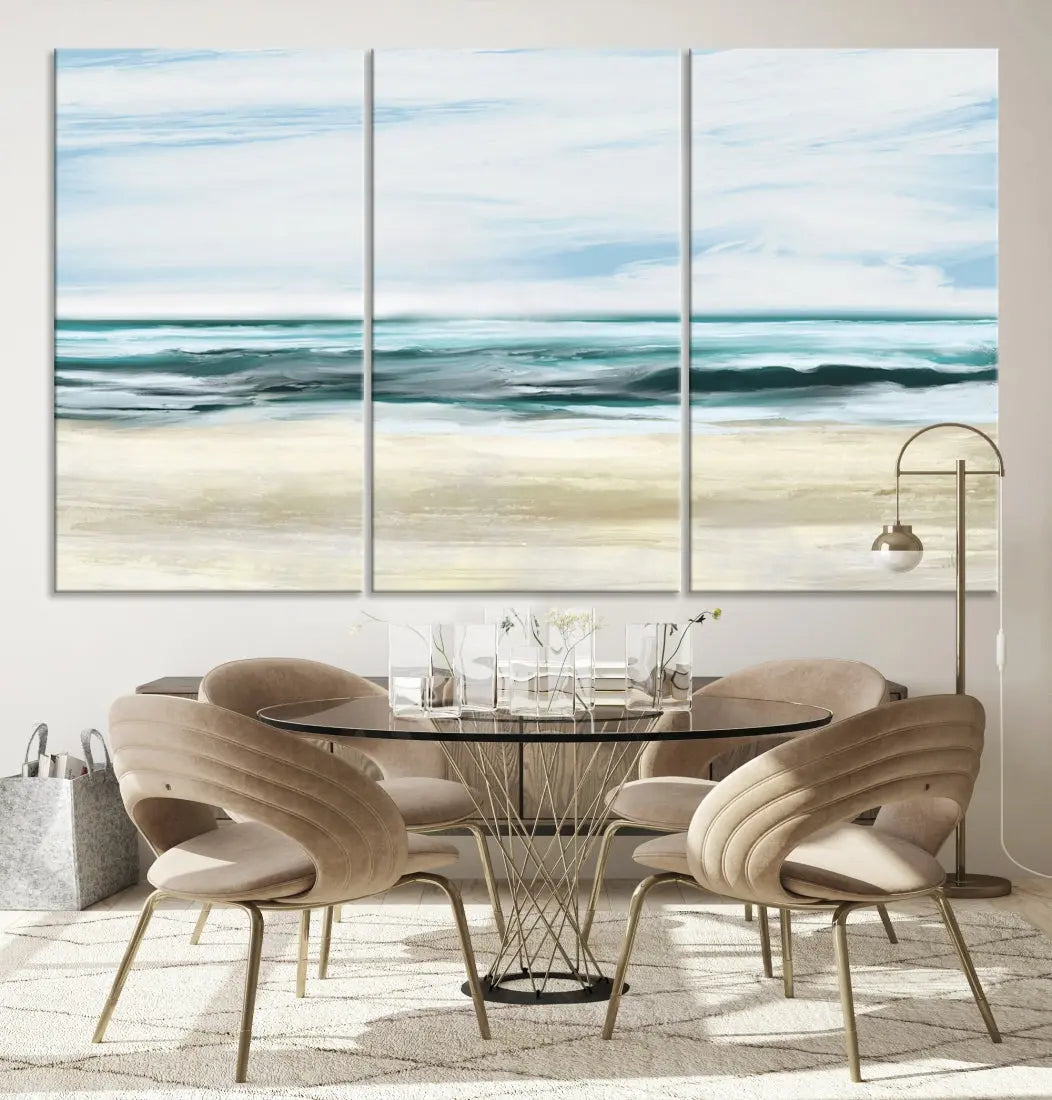 Abstract Ocean Painting on Canvas Print Nautical Beach Wall Art