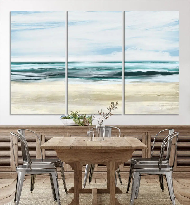 Abstract Ocean Painting on Canvas Print Nautical Beach Wall Art