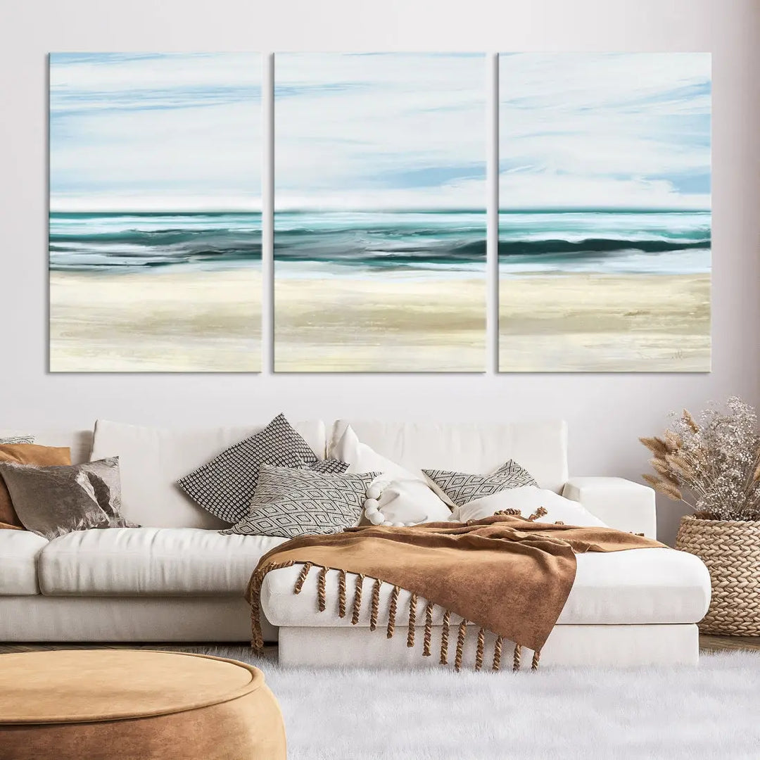 Abstract Ocean Painting on Canvas Print Nautical Beach Wall Art