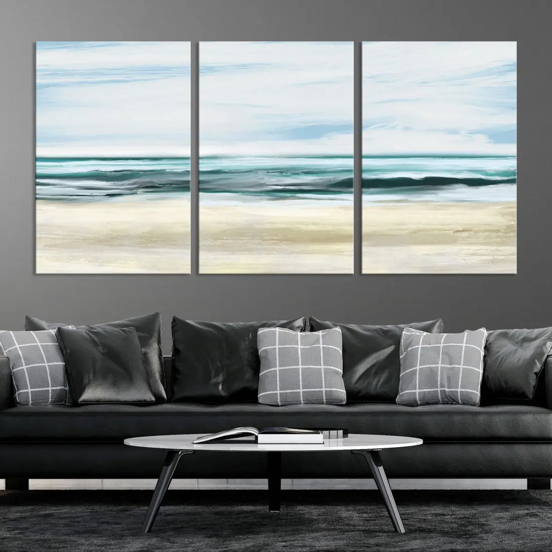 Abstract Ocean Painting on Canvas Print Nautical Beach Wall Art