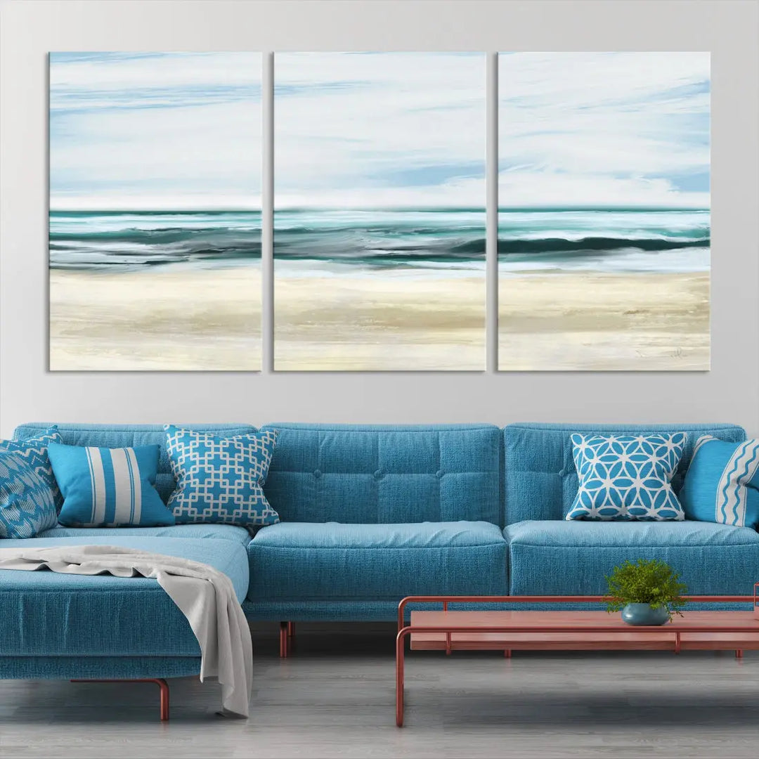 Abstract Ocean Painting on Canvas Print Nautical Beach Wall Art