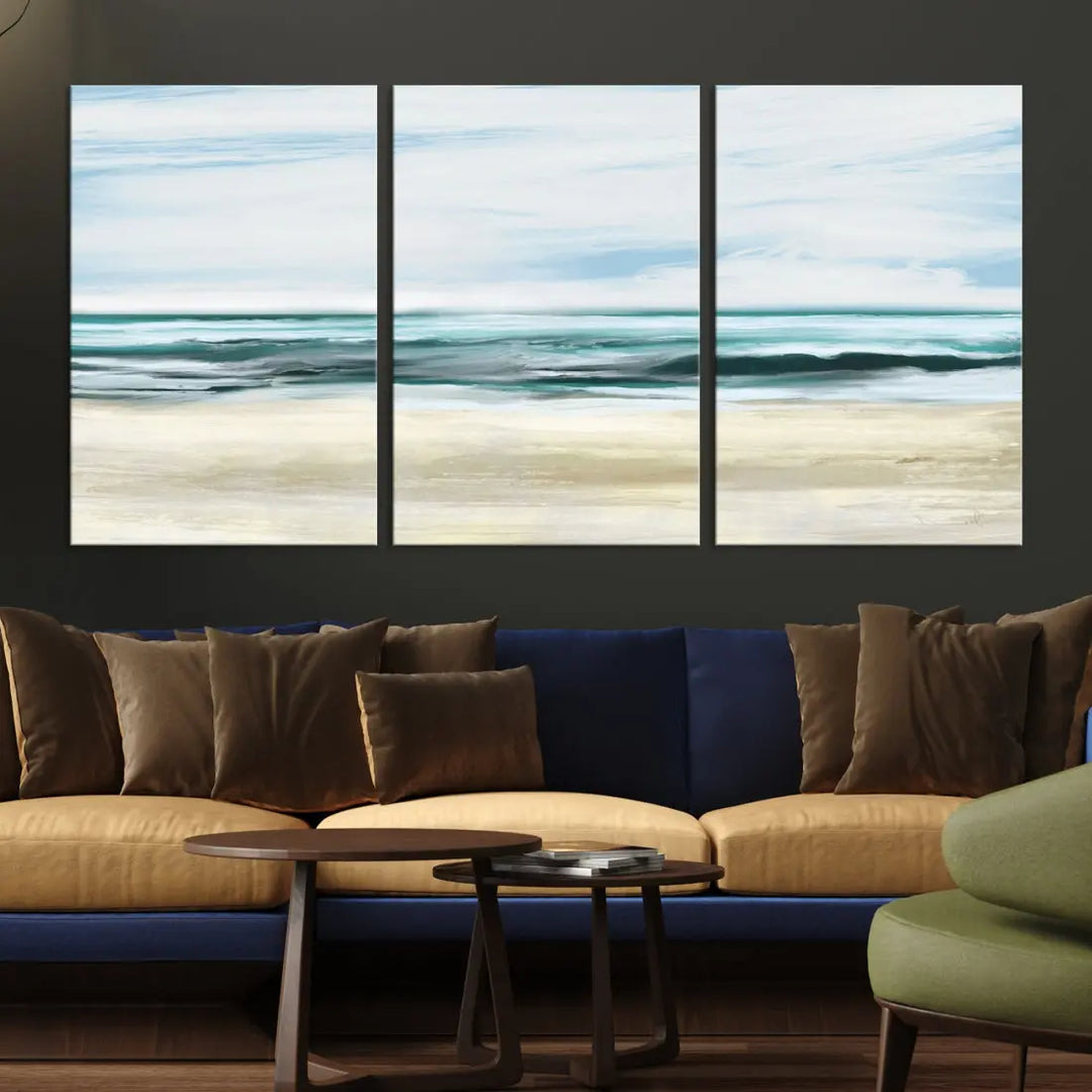 Abstract Ocean Painting on Canvas Print Nautical Beach Wall Art