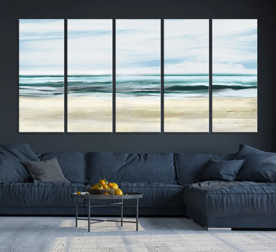 Abstract Ocean Painting on Canvas Print Nautical Beach Wall Art