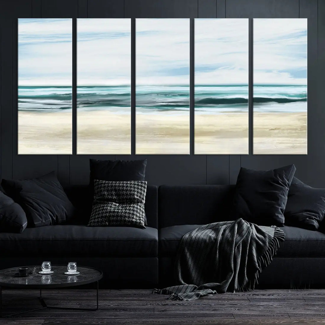 Abstract Ocean Painting on Canvas Print Nautical Beach Wall Art