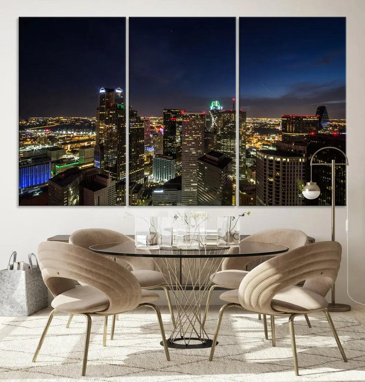 Aerial View Dallas Skyline Cityscape Large Wall Art Canvas Print