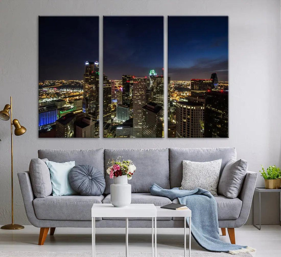 Aerial View Dallas Skyline Cityscape Large Wall Art Canvas Print