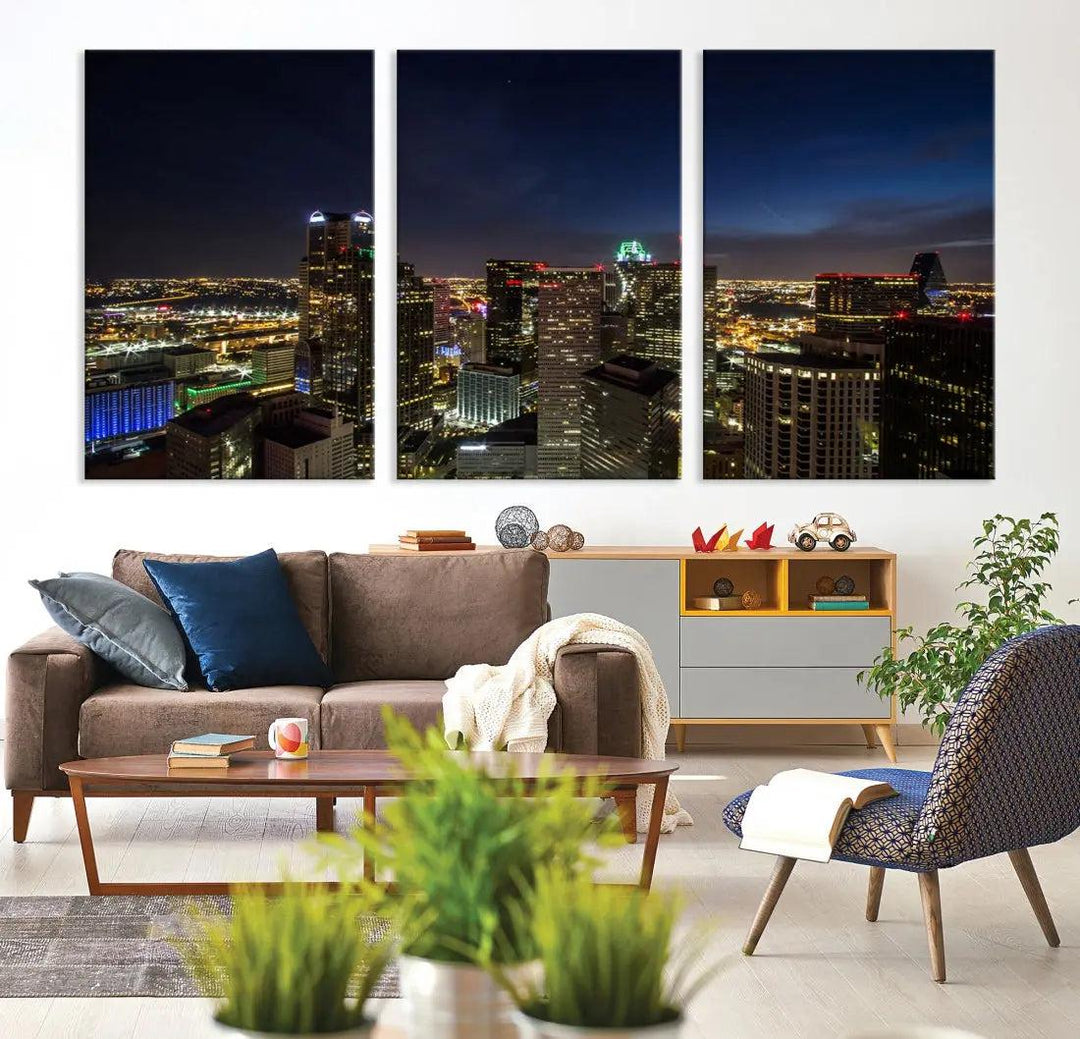 Aerial View Dallas Skyline Cityscape Large Wall Art Canvas Print