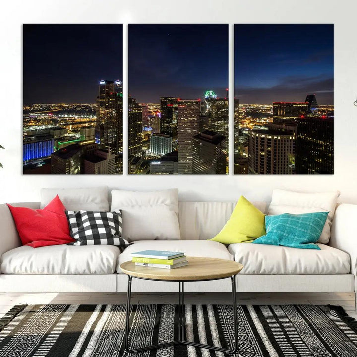 Aerial View Dallas Skyline Cityscape Large Wall Art Canvas Print