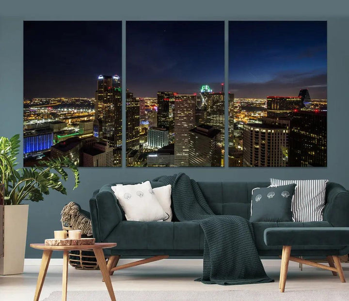 Aerial View Dallas Skyline Cityscape Large Wall Art Canvas Print