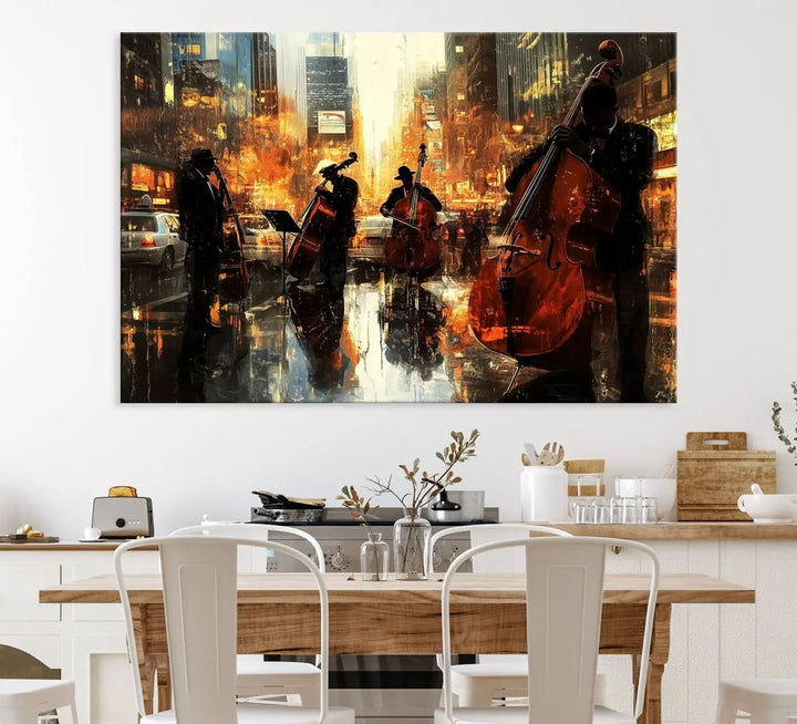 African American Jazz Art - Framed Abstract Music Canvas - Colorful Instrument Poster for Living Room Walls