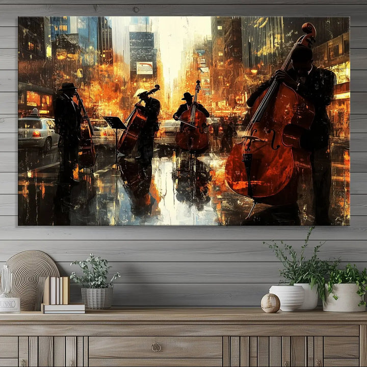 African American Jazz Art - Framed Abstract Music Canvas - Colorful Instrument Poster for Living Room Walls