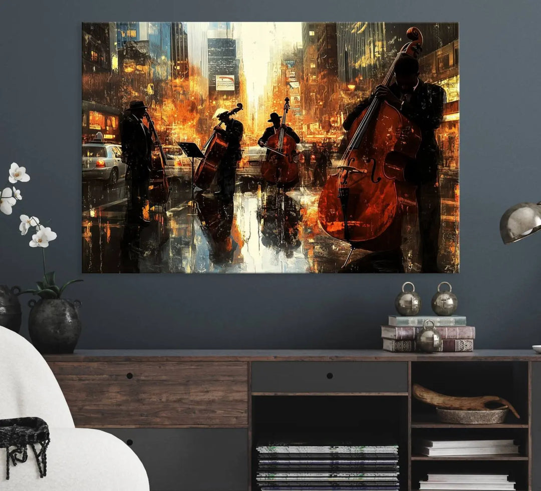 African American Jazz Art - Framed Abstract Music Canvas - Colorful Instrument Poster for Living Room Walls