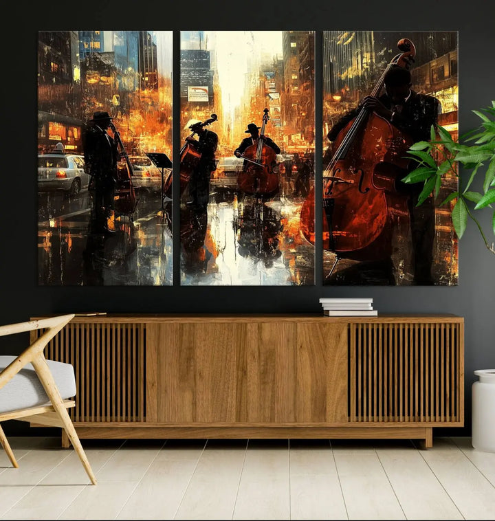 African American Jazz Art - Framed Abstract Music Canvas - Colorful Instrument Poster for Living Room Walls