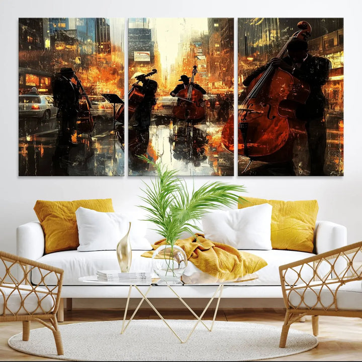 African American Jazz Art - Framed Abstract Music Canvas - Colorful Instrument Poster for Living Room Walls