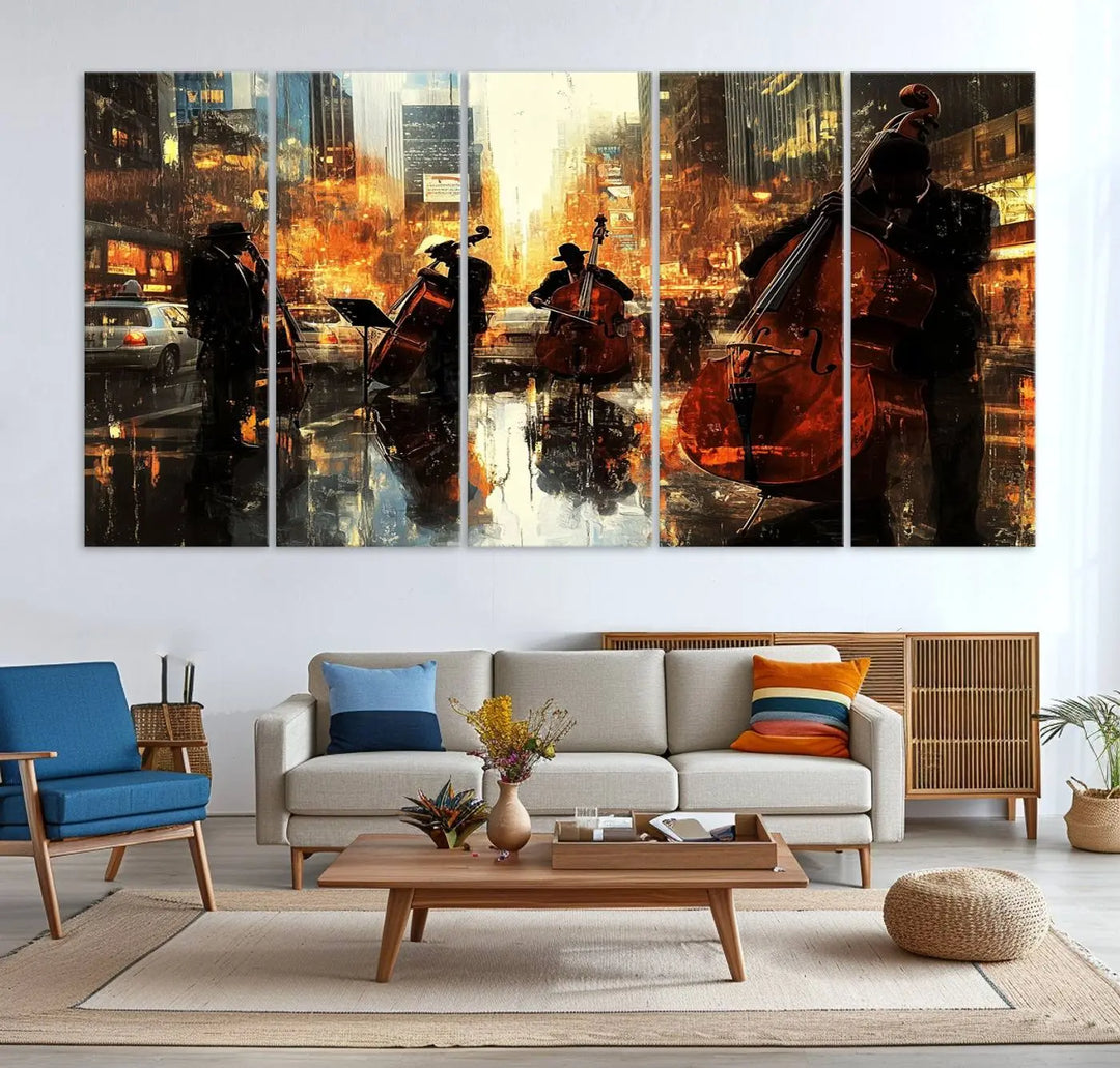 African American Jazz Art - Framed Abstract Music Canvas - Colorful Instrument Poster for Living Room Walls