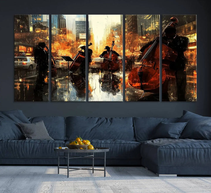 African American Jazz Art - Framed Abstract Music Canvas - Colorful Instrument Poster for Living Room Walls