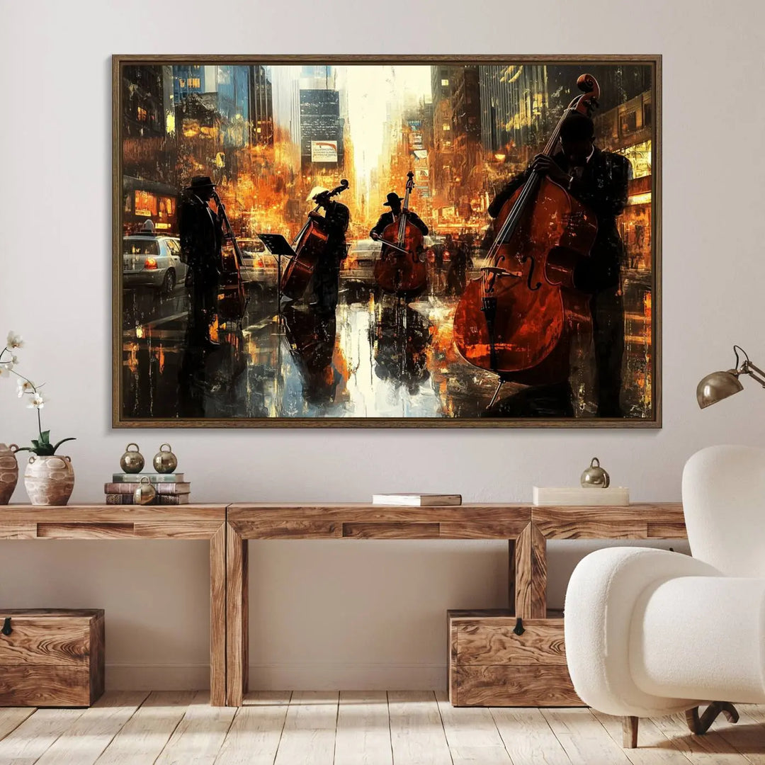 African American Jazz Art - Framed Abstract Music Canvas - Colorful Instrument Poster for Living Room Walls