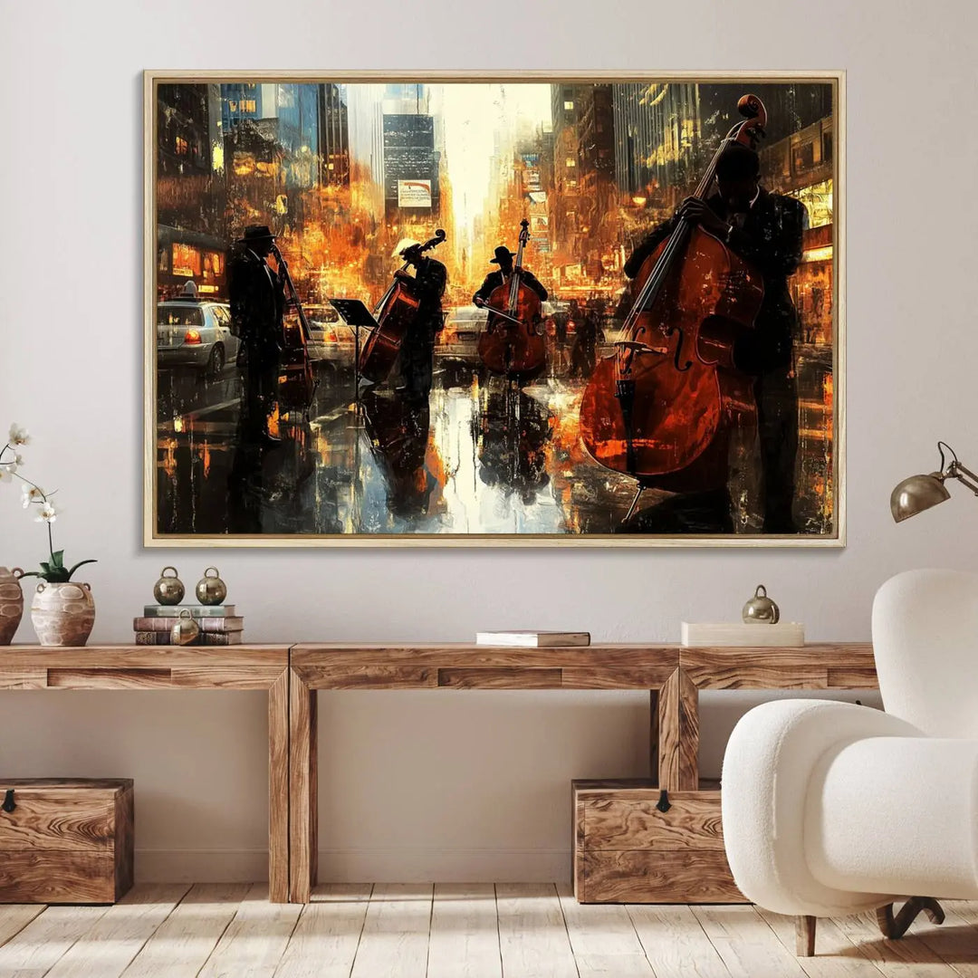 African American Jazz Art - Framed Abstract Music Canvas - Colorful Instrument Poster for Living Room Walls