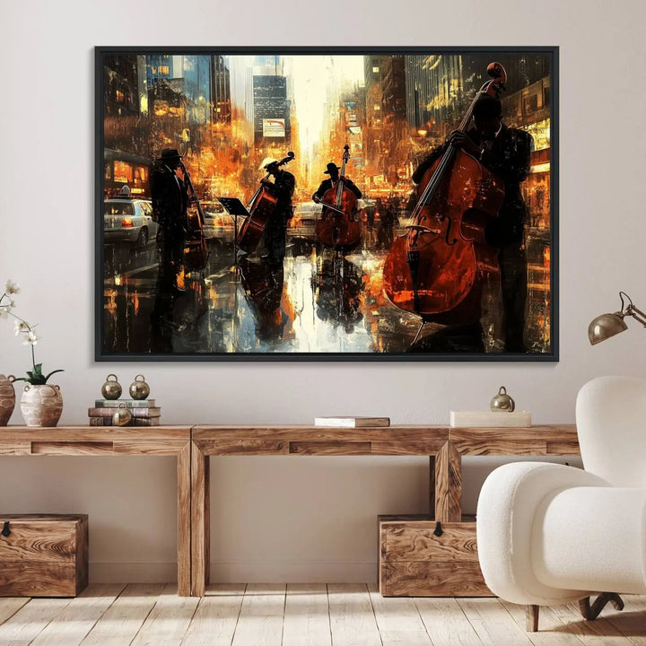 African American Jazz Art - Framed Abstract Music Canvas - Colorful Instrument Poster for Living Room Walls