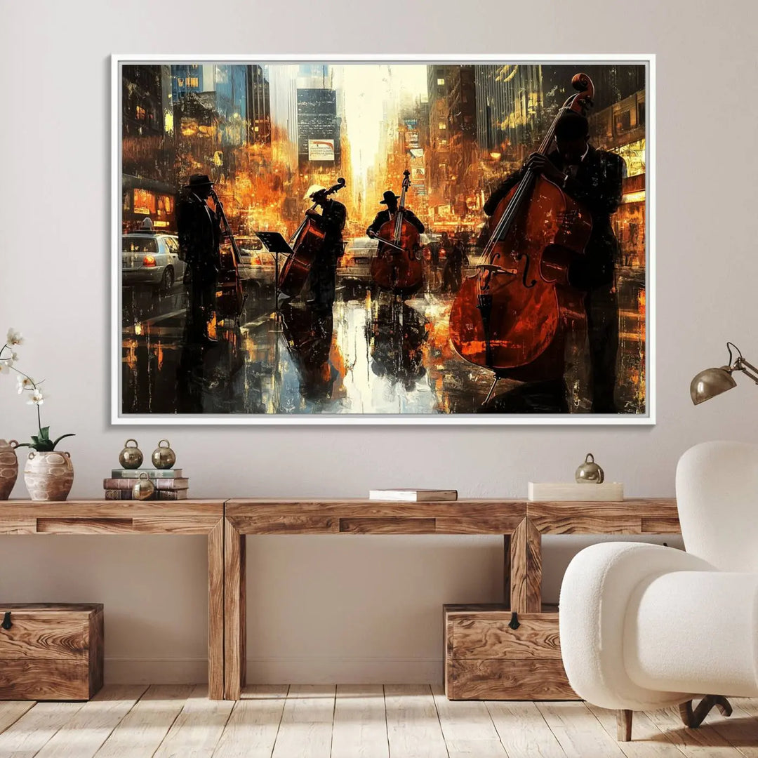 African American Jazz Art - Framed Abstract Music Canvas - Colorful Instrument Poster for Living Room Walls