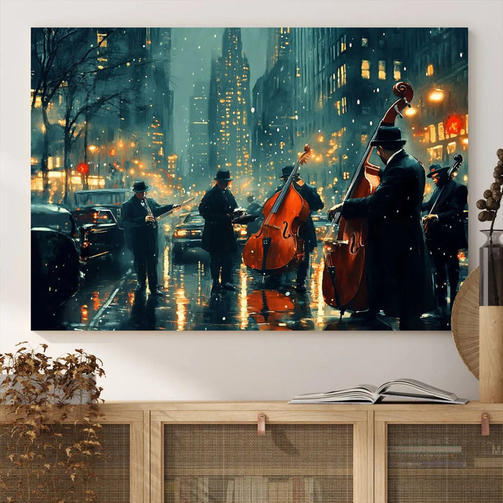 African American Jazz Art - Framed Abstract Music Canvas - Colorful Instrument Poster for Living Room Walls