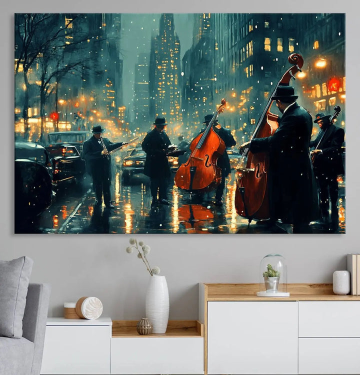 African American Jazz Art - Framed Abstract Music Canvas - Colorful Instrument Poster for Living Room Walls