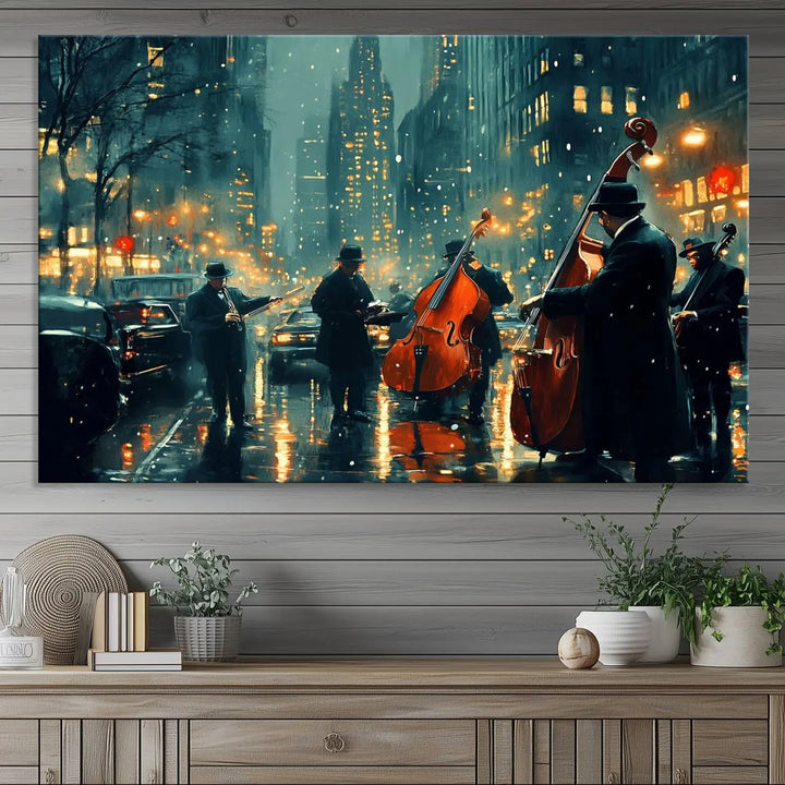 African American Jazz Art - Framed Abstract Music Canvas - Colorful Instrument Poster for Living Room Walls