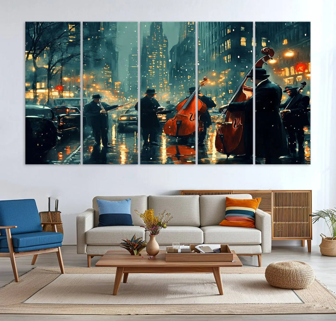 African American Jazz Art - Framed Abstract Music Canvas - Colorful Instrument Poster for Living Room Walls