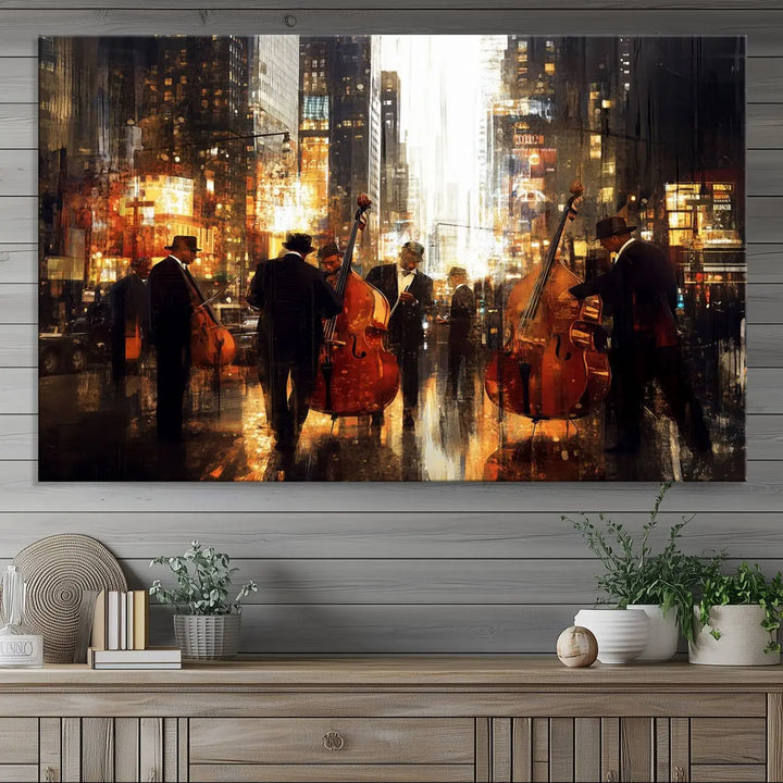 African American Jazz Art Print - Framed Abstract Music Canvas - Colorful Instrument Poster for Living Room Walls