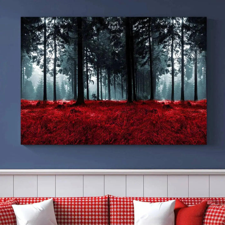 Alluring Forest with Red Leaves Canvas Print Large Wall Art Forest Canvas Art Autumn Landscape Art Print Framed